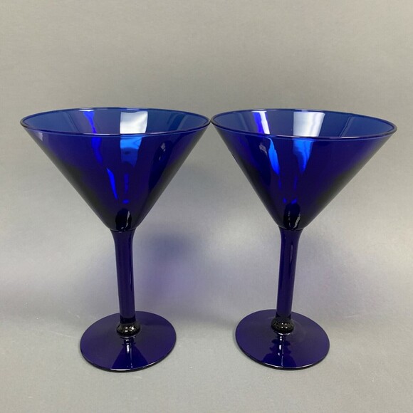 Cobalt Blue Glass Martini Margarita Glasses Moon Tree 6 7/8 Tall Lot of 2 - Picture 4 of 6